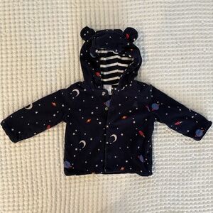 Baby Gap Navy (Stripes and Space Print) Reversible Hooded Sweater: 3-6 months